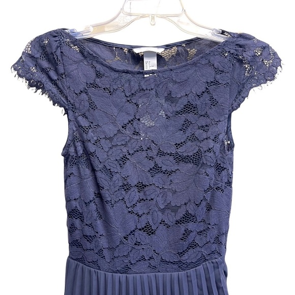 H&M Dark Navy Blue Floral Pleated Lace Dress Size 2 - Picture 7 of 12